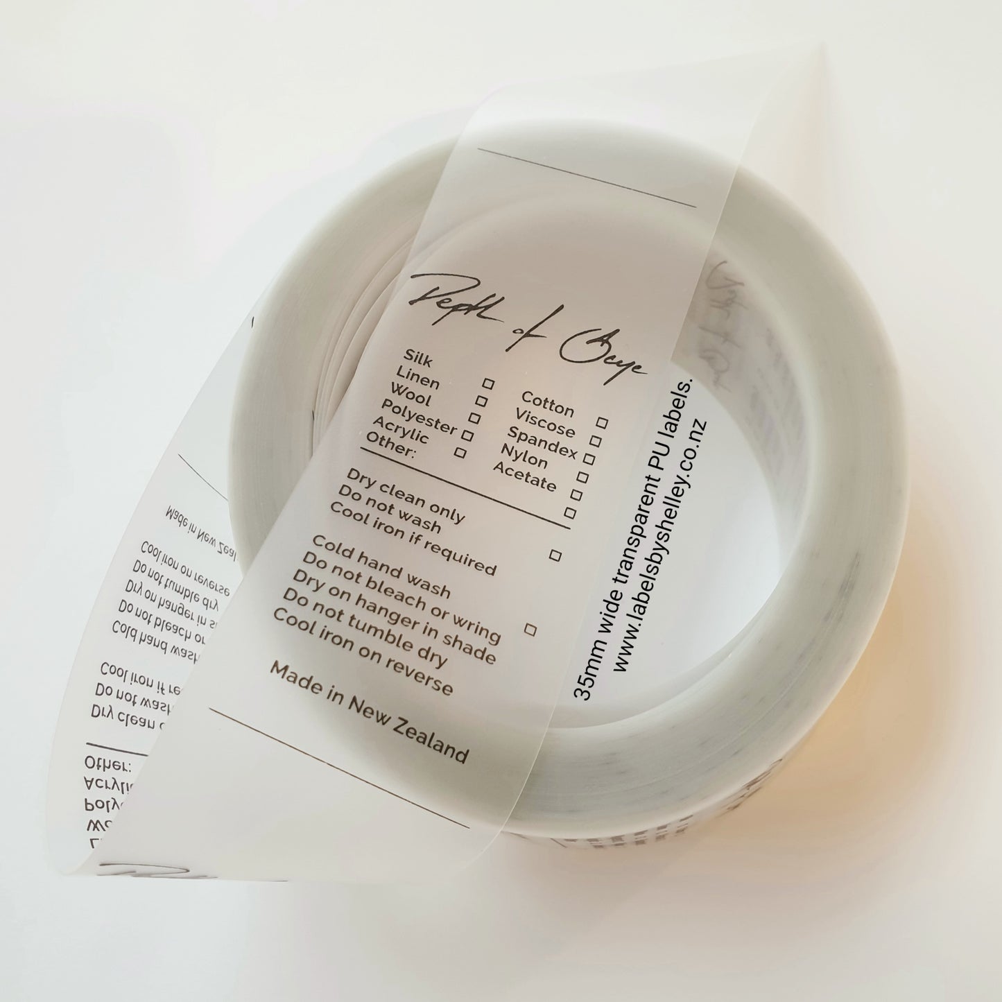 ~TRANSPARENT PU SWIMWEAR TAPE - STANDARD PRINT - FABRIC LABELS