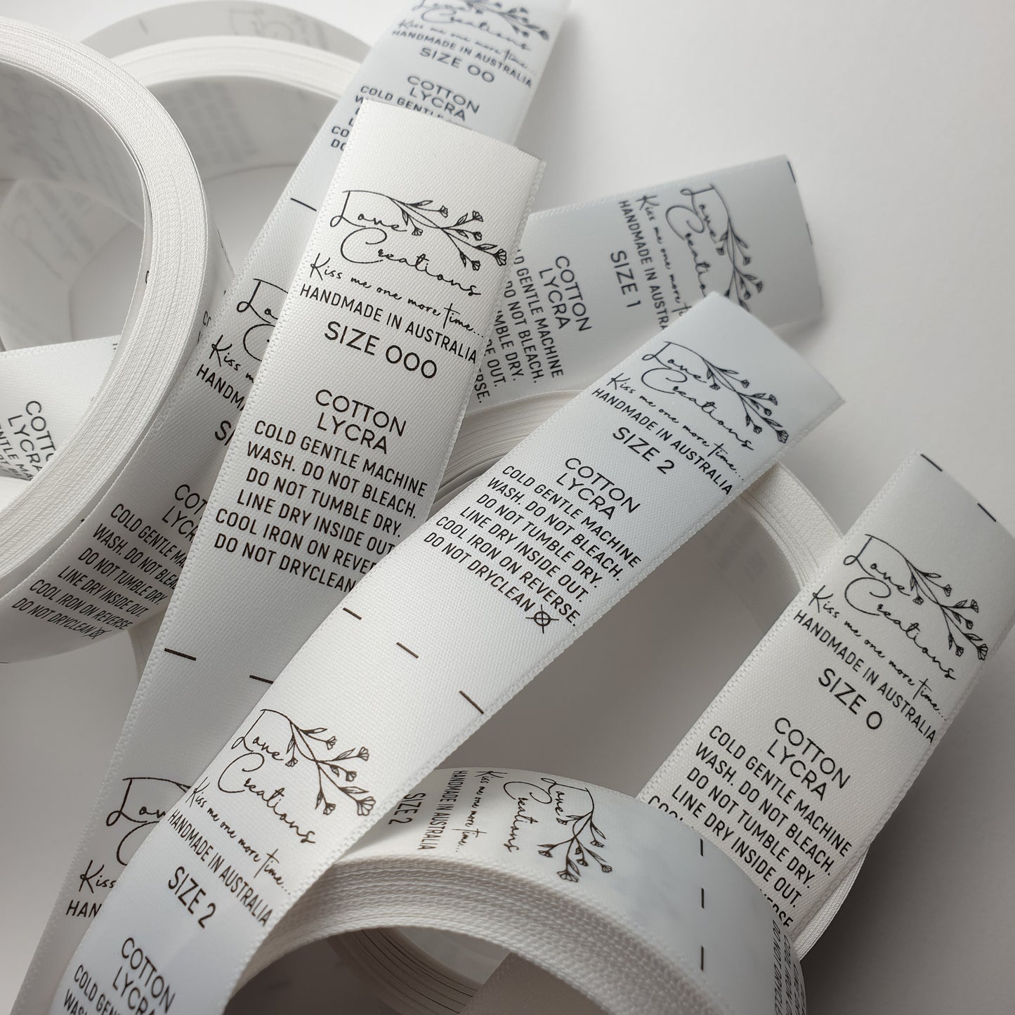 ~WHITE SATIN - STANDARD PRINT - FABRIC LABELS