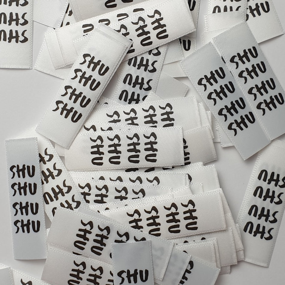 ~WHITE SATIN - STANDARD PRINT - FABRIC LABELS
