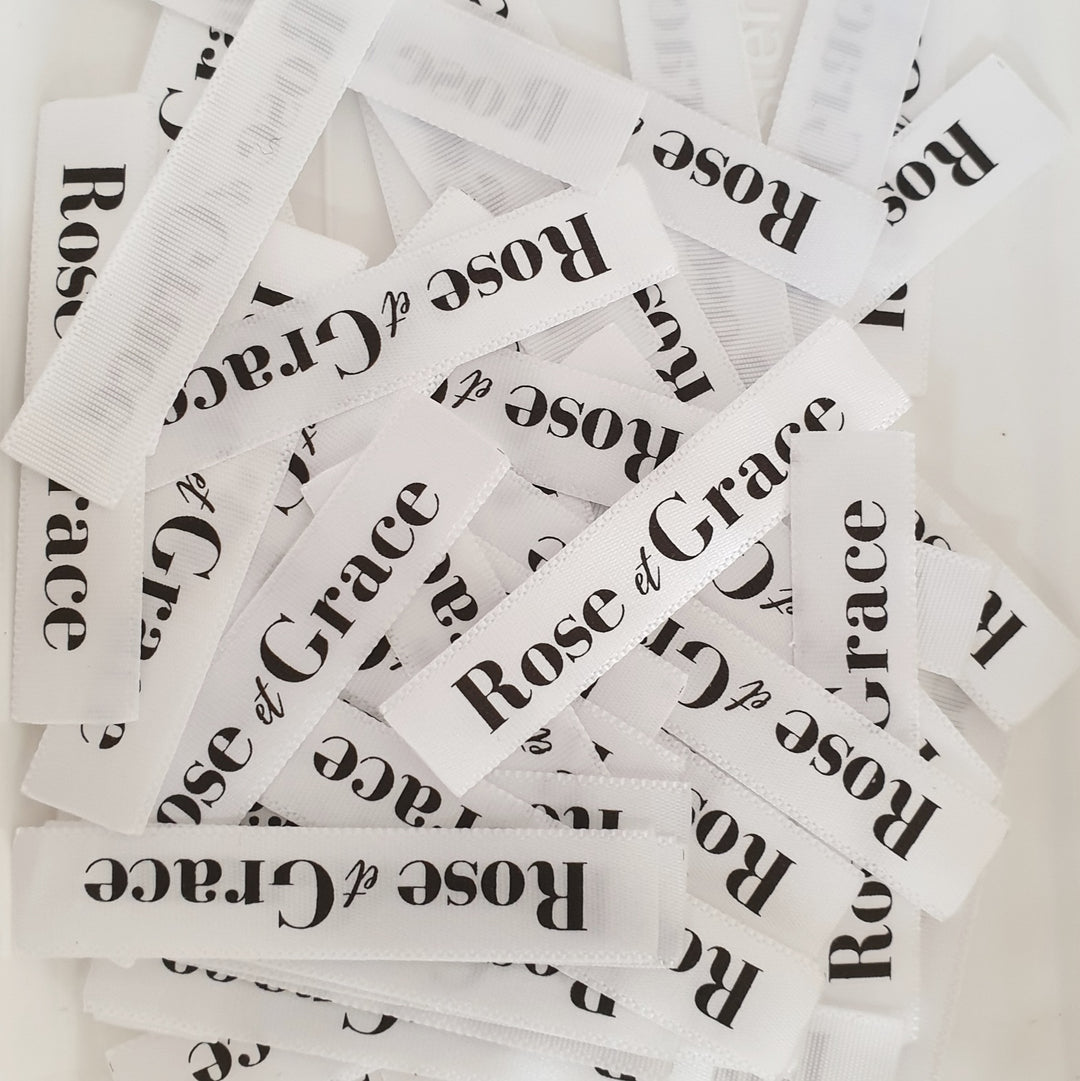 ~WHITE SATIN - STANDARD PRINT - FABRIC LABELS